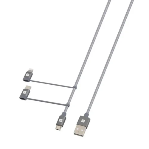 Alternative view of Кабел Skross 3 в 1, USB-A - USB-C/ Lightning/ Micro USB , Метална оплетка, 1.2 м