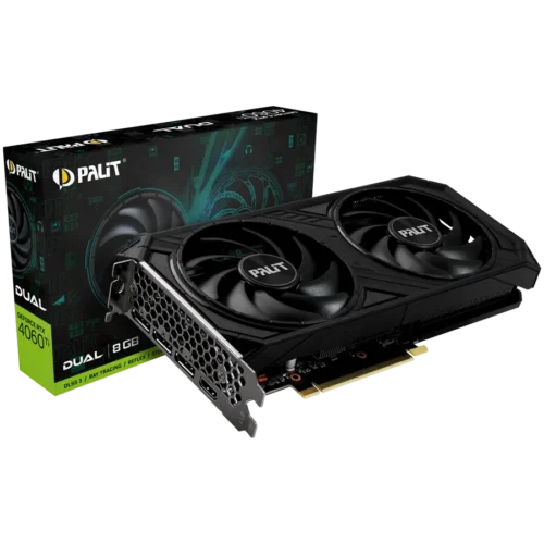 Видео карта Palit RTX 4060Ti Dual 8GB GDDR6 128 bits 1x HDMI 2.1 3x DP 1.4a two fan 1x 8-pin Power connector recommended
