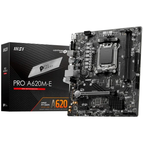 Дънна платка MSI PRO A620M-E mATX Socket AM5 Dual Channel DDR5 6800+MHz 1x PCIe x16 slot 1x M.2 slot 1x HDMI 1x VGA 2x U