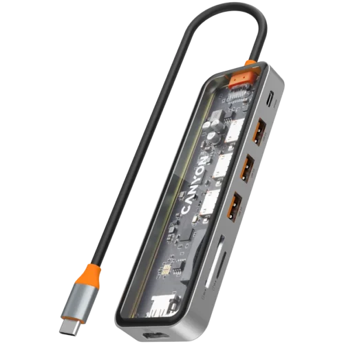USB хъб CANYON hub DS-13 7in1 4k USB-C Transparent Space Grey