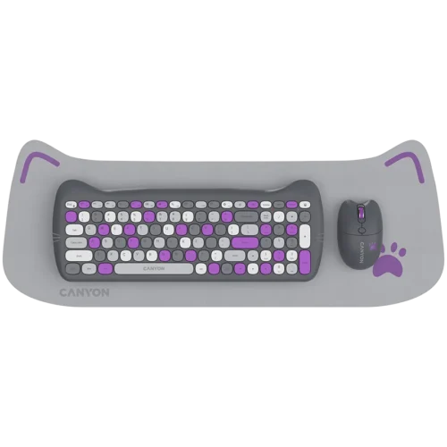 Клавиатура CANYON HSET-W6 EN Keyboard+Mouse Kitty Edition AAA+АА Wireless Violet