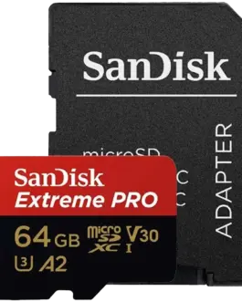 Карта памет SanDisk Extreme PRO microSDXC 64GB + SD Adapter + 2 years RescuePRO Deluxe up to 200MB/s & 90MB/s Read/Write
