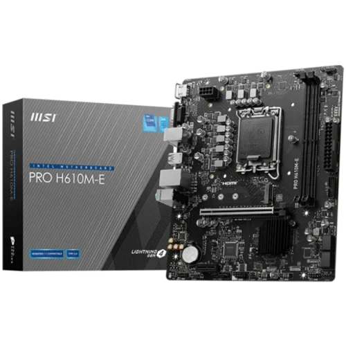 Дънна платка MSI PRO H610M-E mATX LGA 1700 Dual Channel DDR5 5600+MHz 1x PCIe x16 slot 1x M.2 slot 1x HDMI 1x VGA 2x USB