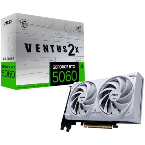 Видео карта MSI Video Card NVIDIA GeForce RTX 5060 8G VENTUS 2X OC WHITE 8GB GDDR7 128-bit 2535 MHz Boost 3840 CUDA Core
