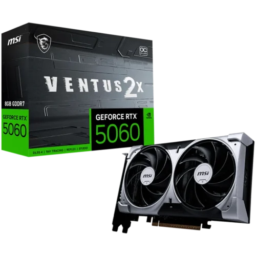 Видео карта MSI Video Card NVIDIA GeForce RTX 5060 8G VENTUS 2X OC 8GB GDDR7 128-bit 2535 MHz Boost 3840 CUDA Cores PCIe