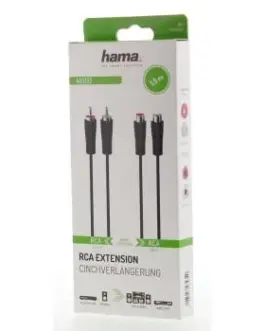 Alternative view of Удължителен аудио кабел HAMA  2 x Чинч мъжко - 2 x Чинч женско, 1.5 м, Черен