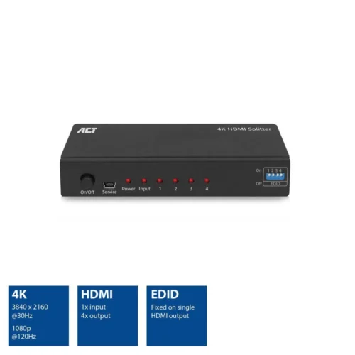 Alternative view of HDMI Сплитер ACT AC7831, 1 вход 4 изхода., 4K, Черен