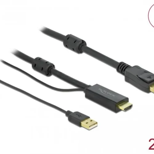 Alternative view of Кабел Delock HDMI мъжко - DisplayPort USB мъжко, 4K 30 Hz, 2 м, Черен