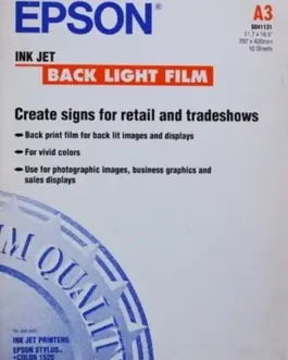 ХАРТИЯ EPSON INK JET BACK LIGHT FILM - A3 Size  - 297 mm x 420 mm - PN 41131 -  10 листа