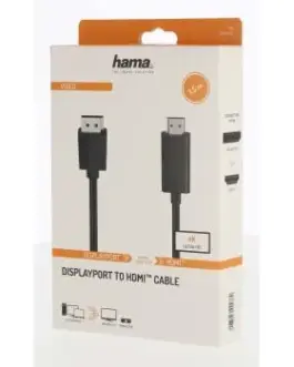 Alternative view of Кабел HAMA 200712, DisplayPort v.1.2 мъжко - HDMI мъжко, Ultra-HD, 4K, 1.5м, Черен