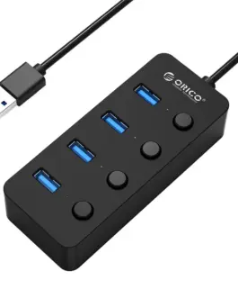 Orico хъб USB3.0 HUB 4 port black 4 On/Off buttons - W9PH4-U3-BK
