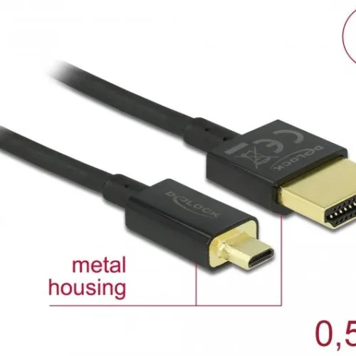 Alternative view of Кабел Delock  HDMI-A мъжко - Micro HDMI-D мъжко,18 Gbit/s, 4K, 0.5 м, Черен