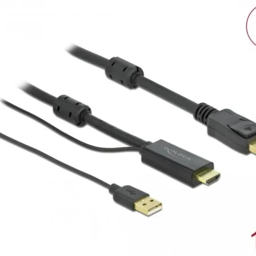 Alternative view of Кабел Delock HDMI мъжко - DisplayPort USB мъжко, 4K 30 Hz, 1 м, Черен