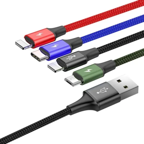 Alternative view of Кабел Baseus USB-A към с microUSB/2x Lightning/USB-C, 1.2м, черен CA1T4-A01