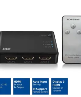 Alternative view of 3 портов HDMI суич ACT , 4K@60Hz, USB, Дистанционно, Черен