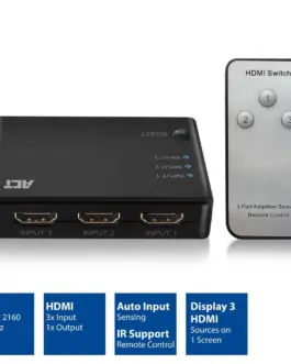 Alternative view of 3 портов HDMI суич ACT , 4K@60Hz, USB, Дистанционно, Черен