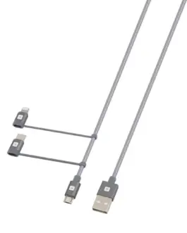 Alternative view of Кабел Skross 3 в 1, USB-A - USB-C/ Lightning/ Micro USB , Метална оплетка, 0.3 м