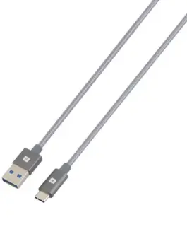 Alternative view of Кабел Skross, USB-A - USB-C, Метална оплетка, 1.20 м, Сив