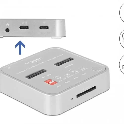 Alternative view of Докинг станция Delock 1 x M.2 NVMe SSD, 1 x M.2 SATA SSD, SD Express Card Reader, Клониране