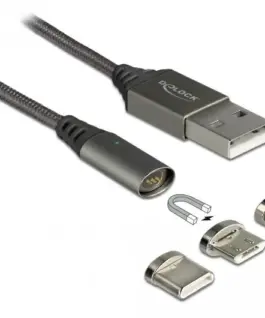 Alternative view of Кабел за зареждане Delock  3 в 1, USB-A мъжко - 8 Pin / Micro USB / USB Type-C, 1м, Черен