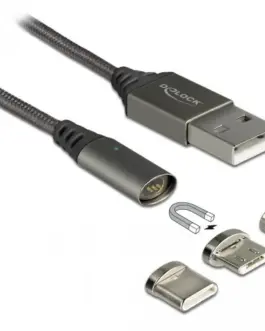 Alternative view of Кабел за зареждане Delock  3 в 1, USB-A мъжко - 8 Pin / Micro USB / USB Type-C, 1м, Черен