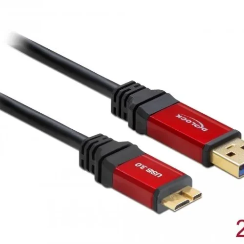 Alternative view of Кабел Delock  USB-A мъжко - USB Micro-B мъжко, 2 м, Premium, Екраниран, Черен