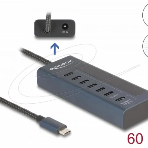 Alternative view of Delock USB Хъб, 7 порта, 10 Gbps, 6 x Data USB-C, 1 x PD 20W