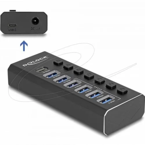 Alternative view of Delock USB Хъб, 7 портa, 10 Gbps, 6 x USB-A, 1 x USB-C