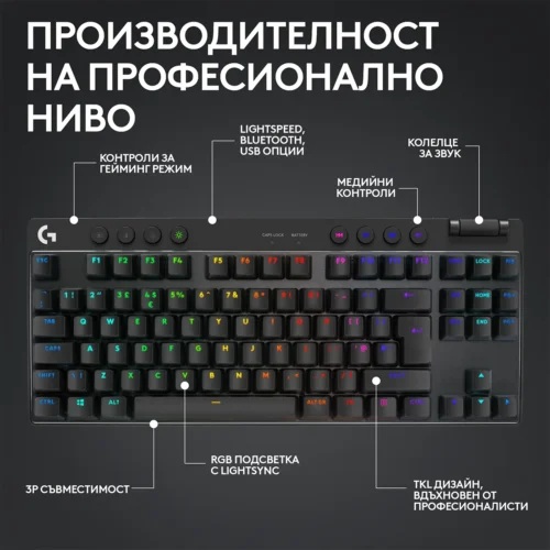 Alternative view of Геймърска механична клавиатура Logitech G Pro X TKL Lightspeed Tactile Switch