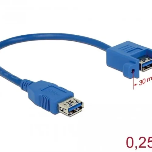 Alternative view of Кабел Delock,  За монтиране върху панел, USB-A женско - USB-А женско, 25см
