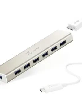 Хъб 7-портов J5 Create USB-C JCH377 USB 3.0 1:7 Бял