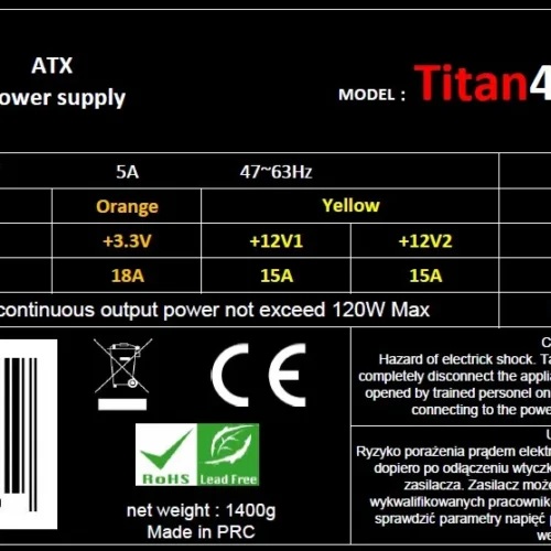 Rebeltec Power supplay ATX ver2.31 TITAN 450W