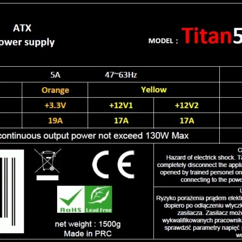Rebeltec Power supplay ATX ver2.31 TITAN 500W