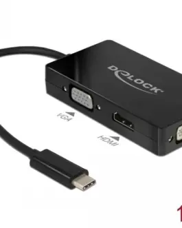 Alternative view of Адаптер 3 в 1 Delock 63925 USB-C мъжко - VGA DVI HDMI женско, Черен