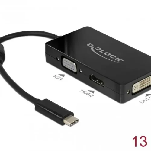 Alternative view of Адаптер 3 в 1 Delock 63925 USB-C мъжко - VGA DVI HDMI женско, Черен