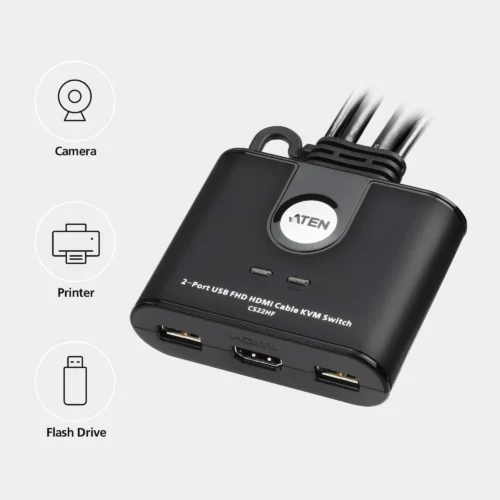 Alternative view of Превключвател KVM ATEN CS22HF, Дву портов USB HDMI