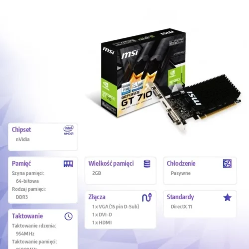 MSI видео карта GeForce GT 710 2GB DDR3 64BIT DVI/D-SUB/HDMI