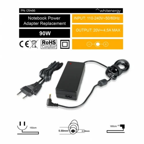 Whitenergy AC адаптер 05466 20V | 4.5A 90W connector 5.5×2.5 mm