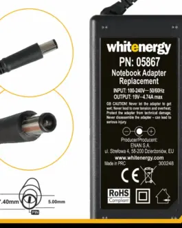 Whitenergy AC адаптер 230V - 19V 4.74A 90W connector 7.4x5.0 mm + pin HP Compaq (05867)