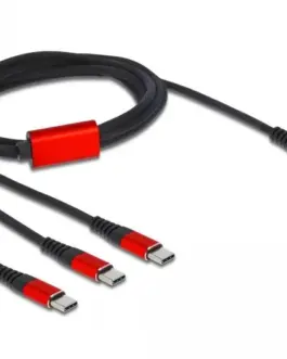 Кабел за зареждане Delock  3 в 1 USB-C - 3 x USB-C 1м Черен/Червен