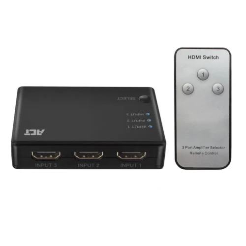 3 портов HDMI суич ACT  4K@60Hz USB Дистанционно Черен