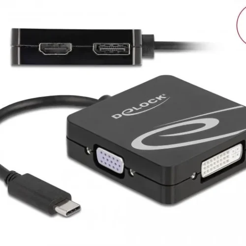 Alternative view of Адаптер 4 в 1 Delock 63129 USB-C мъжко - VGA / DVI / DP / HDMI женско, Черен
