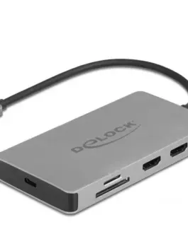 Докинг станция Delock USB-C - Dual HDMI USB 3.2 SD LAN PD3.0 Сива