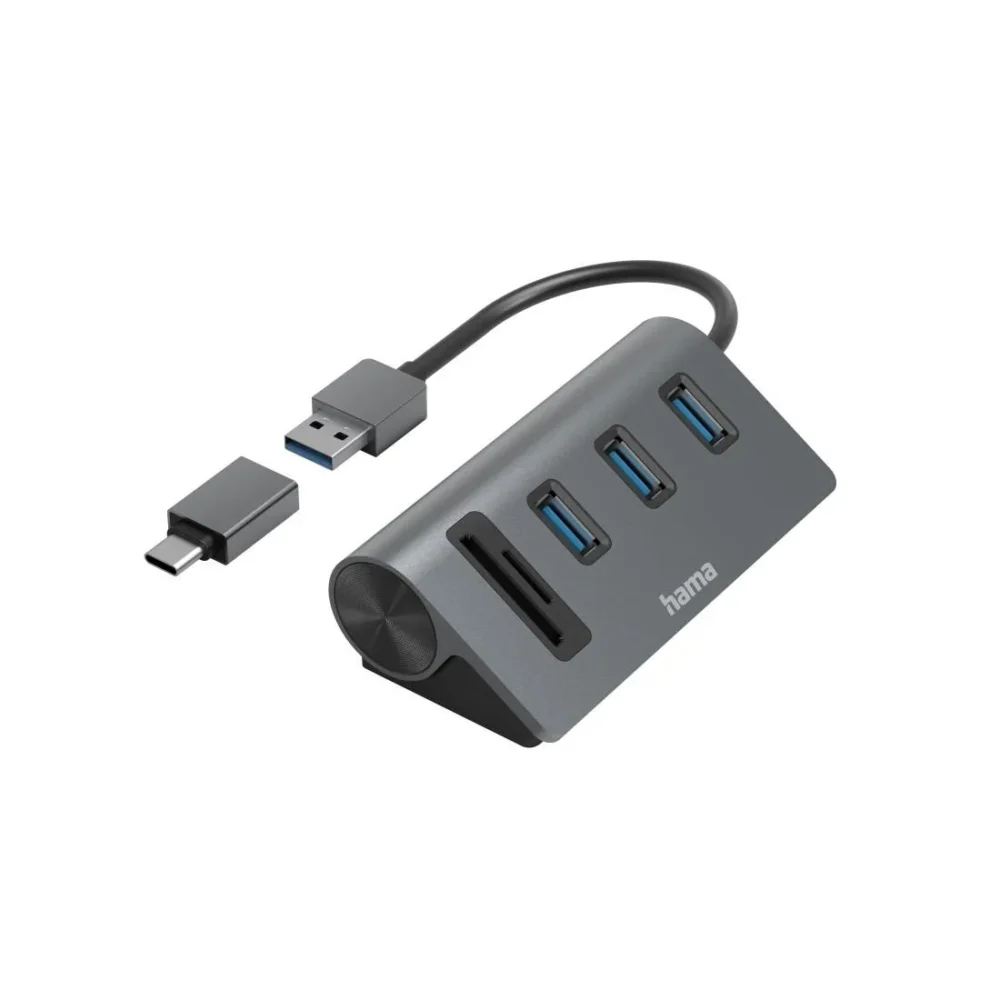 HAMA USB хъб/четец на карти 5 портов 3x USB-A SD microSD вкл. USB-C