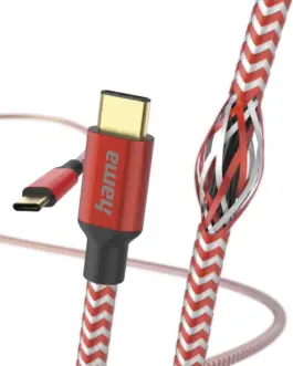 Кабел HAMA Reflective USB-C мъжко - USB-C мъжко 1.5 м. Червен