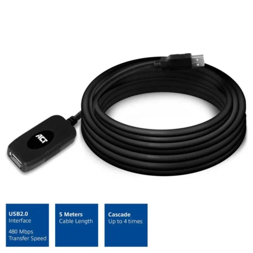 Alternative view of Кабел ACT AC6005 USB-A мъжко - женско, 5.0 м