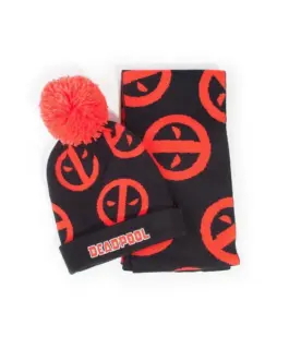 Комплект шал и шапка DIFUZED Deadpool Symbol Черен/Червен