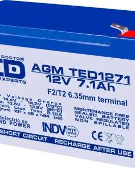 Оловна батерия TED ELECTRIC AGM 12V 7Ah 151/ 65/ 94 mm Терминал2