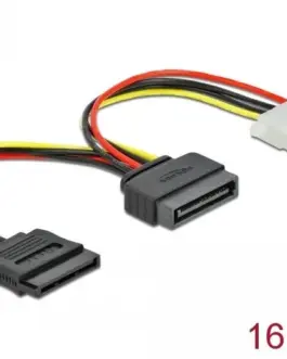 Кабел DeLock SATA 15 pin мъжко към Molex 4 pin женско + SATA 15 pin женско