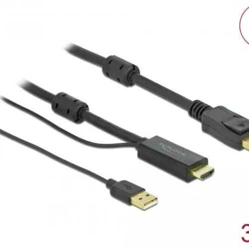 Alternative view of Кабел Delock HDMI мъжко - DisplayPort USB мъжко, 4K 30 Hz, 3 м, Черен